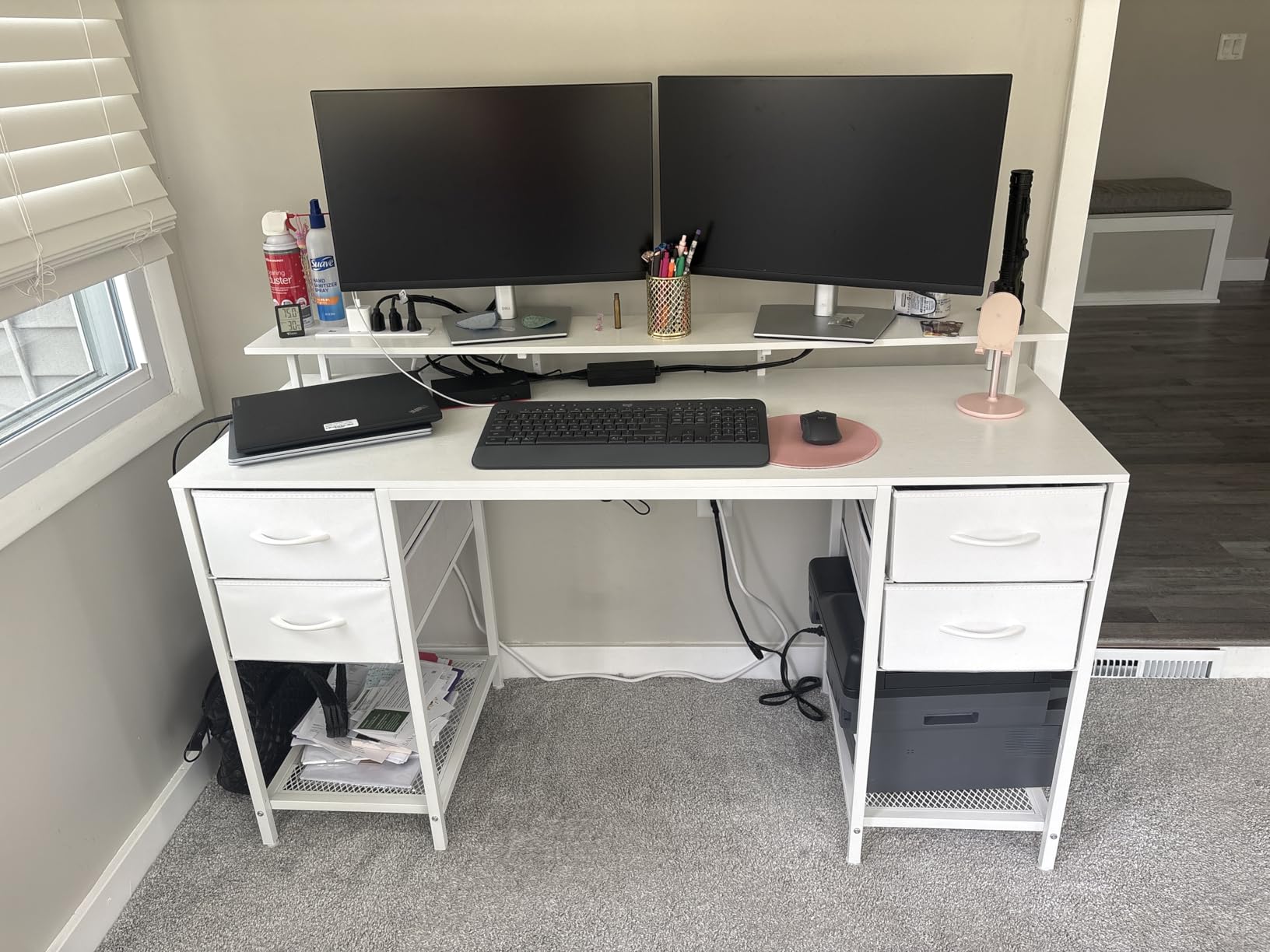 Huuger 47 inch Computer Desk with 4 Drawers Gaming Desk with LED Lights & Power Outlets Home Office Desk with Large Storage Space for Bedroom Work from Home Black customer photo 2