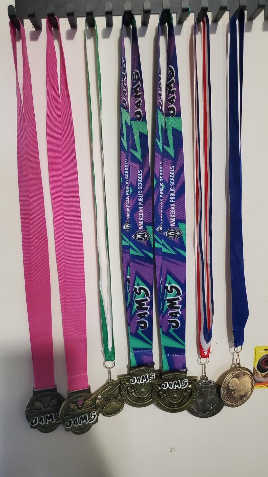 Metal Medal Hanger Display, Non-Slip Trophy Shelf with 20 Hooks, Wall Mount, Heavy Duty, Non-Bent, Holds 22-33lbs, for Gymnastics, Race, Soccer, Swim customer photo 1