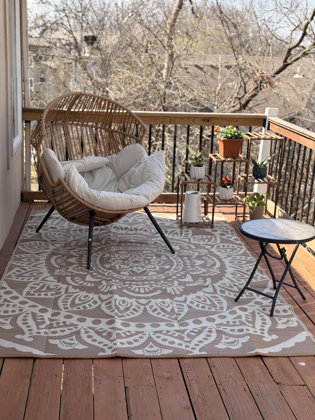 Bsmathom Waterproof Outdoor Rug 9x12 ft Large Reversible Boho Plastic Straw Patio Deck Camping Rugs, Indoor Outdoor Portable RV Mat Carpet for Outside, Porch, Balcony, Backyard, Beach, Pool,Grey customer photo 1