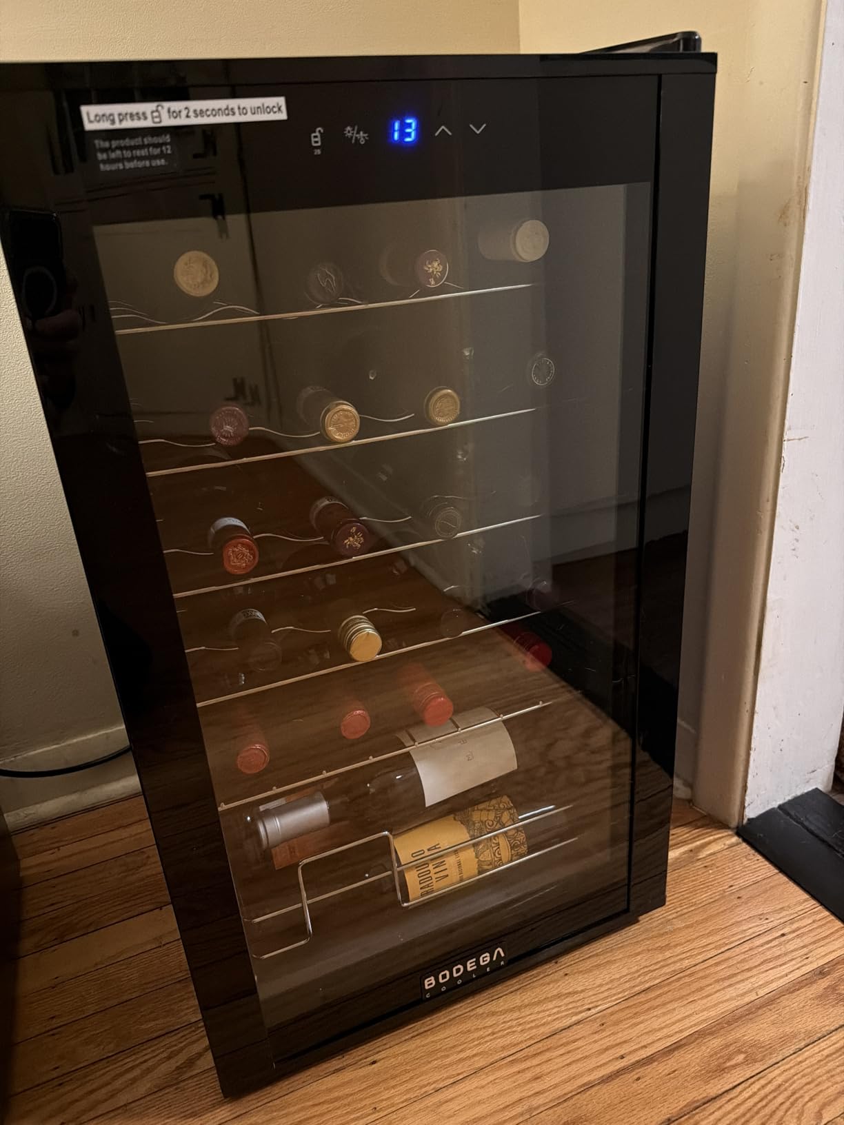 BODEGACOOLER 28 Bottle Compressor Wine Cooler for Home and Kitchen, Freestanding Mini Fridge with Digital Touchscreen, LED Display,Split Storage for Red & White Wines,Matte Black Refrigerator Home Bar customer photo 1