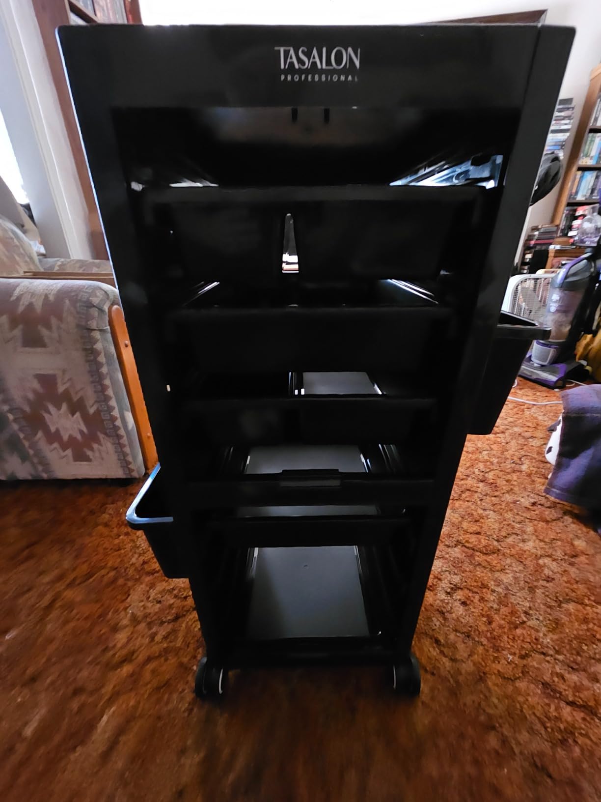 TASALON Professional Salon Trolley Cart, Lockable 4 Trays & 2 Holders, Multipurpose Salon Station Cart, Space Saving Mobile Storage for Hair Salon and Beauty Station - Black customer photo 1