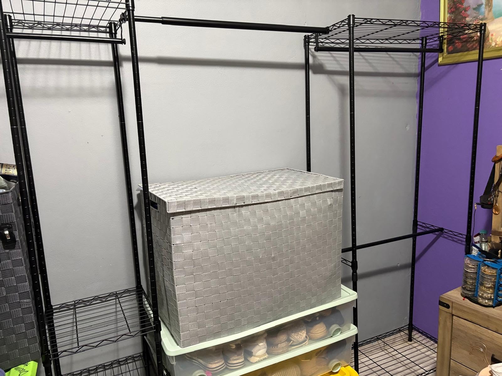 Ulif E10 Clothes Rack (With Stretchable Hanger Rod) Freestanding Clothing Racks for Hanging Clothes, Adjustable Closet Organizer System, Portable Garment Rack 73-97