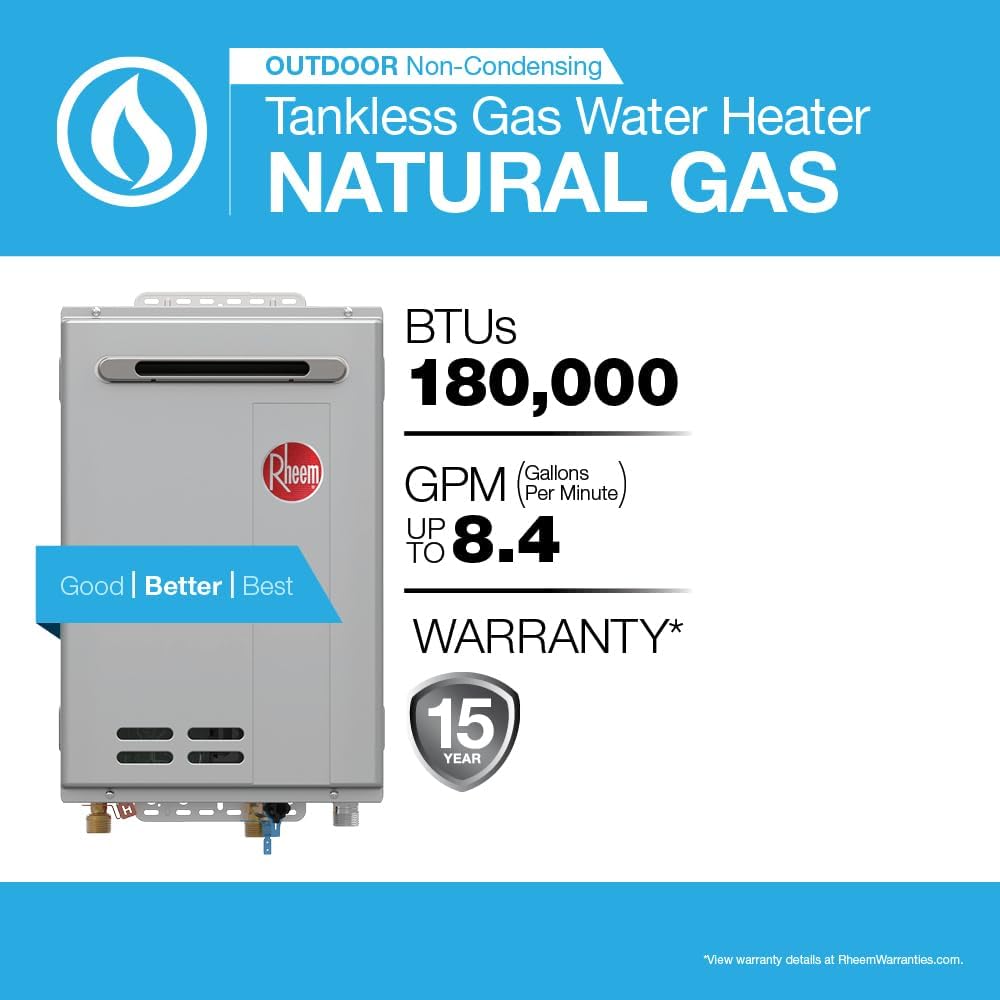 Rheem RTG-84XLN-3 High Efficiency Non-Condensing Outdoor Tankless Natural Gas Water Heater 8.4 GPM, 180,000 BTUs customer photo 2