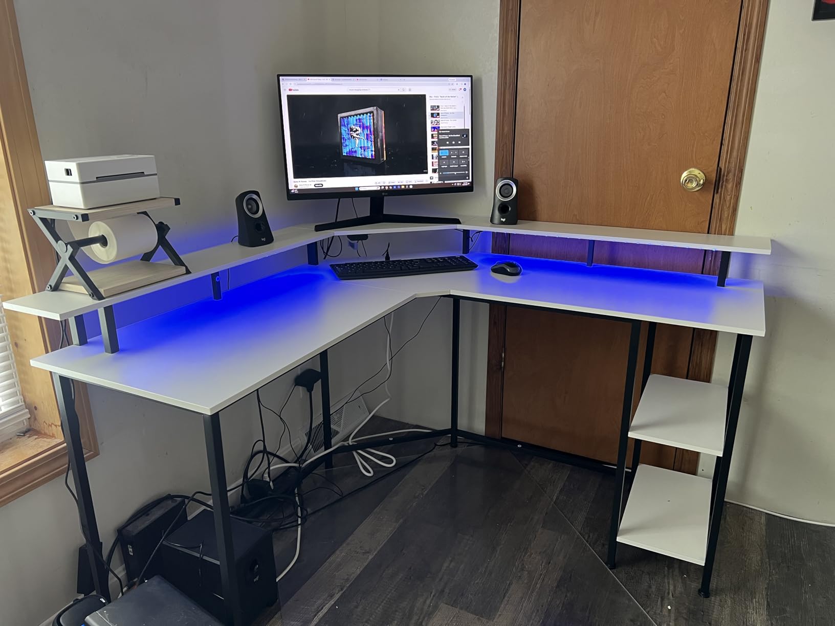 Rolanstar L Shaped Gaming Desk with LED Lights & Power Outlets, 53