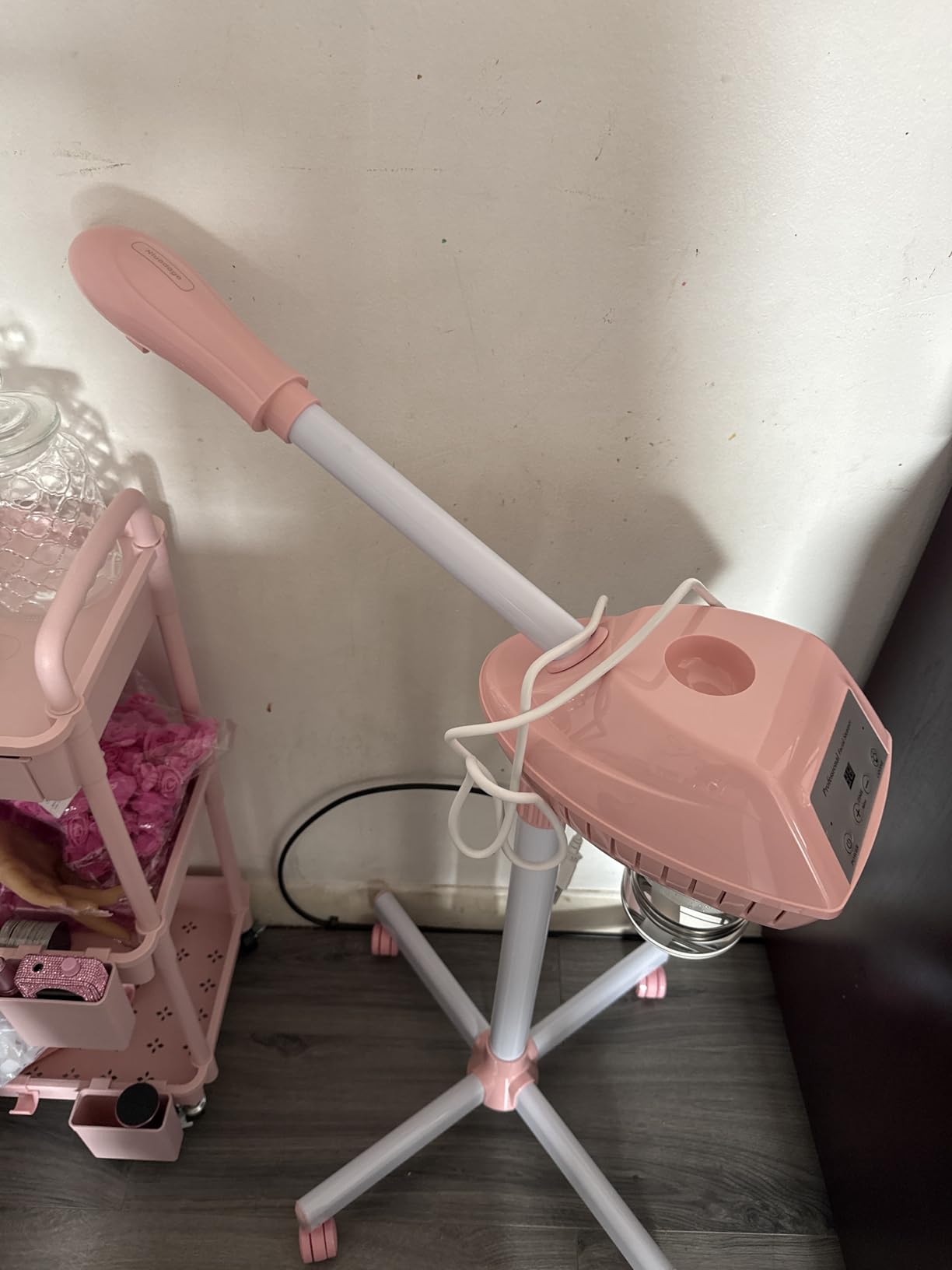 Professional Facial Steamer, 2In1 Face Steamer on Wheels for Facial Deep Cleaning, SPA Facial Steamer for Esthetician with 5X Magnifying Lamp, Stand Face Steamer with Time Setting, Pink customer photo 1