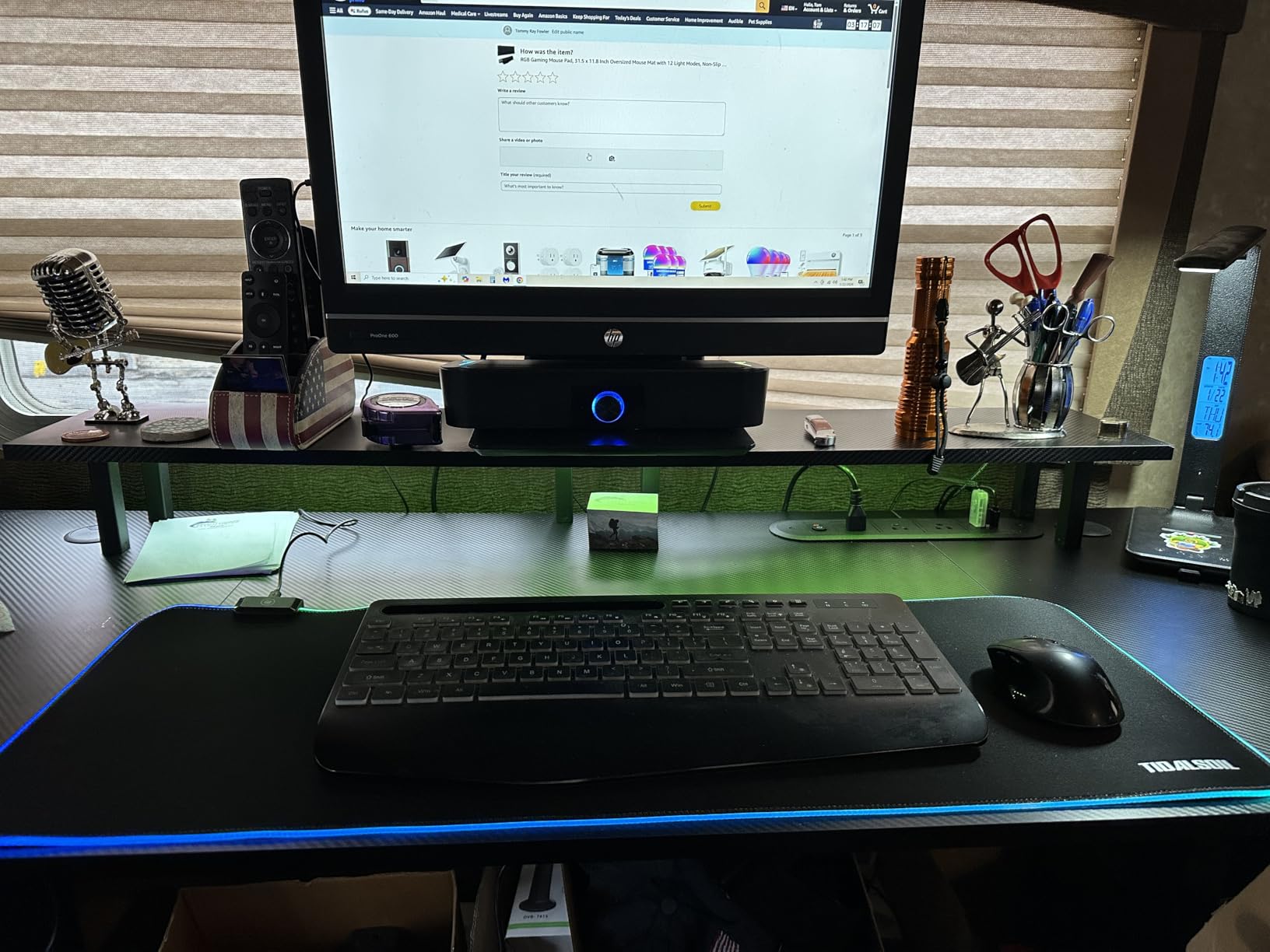 TIDALSOIL RGB Gaming Mouse Pad, 31.5 x 11.8 Inch Oversized Mouse Mat with 12 Light Modes, Non-Slip Rubber Base, Large Keyboard Pad for PC Gaming, Office, Black customer photo 2