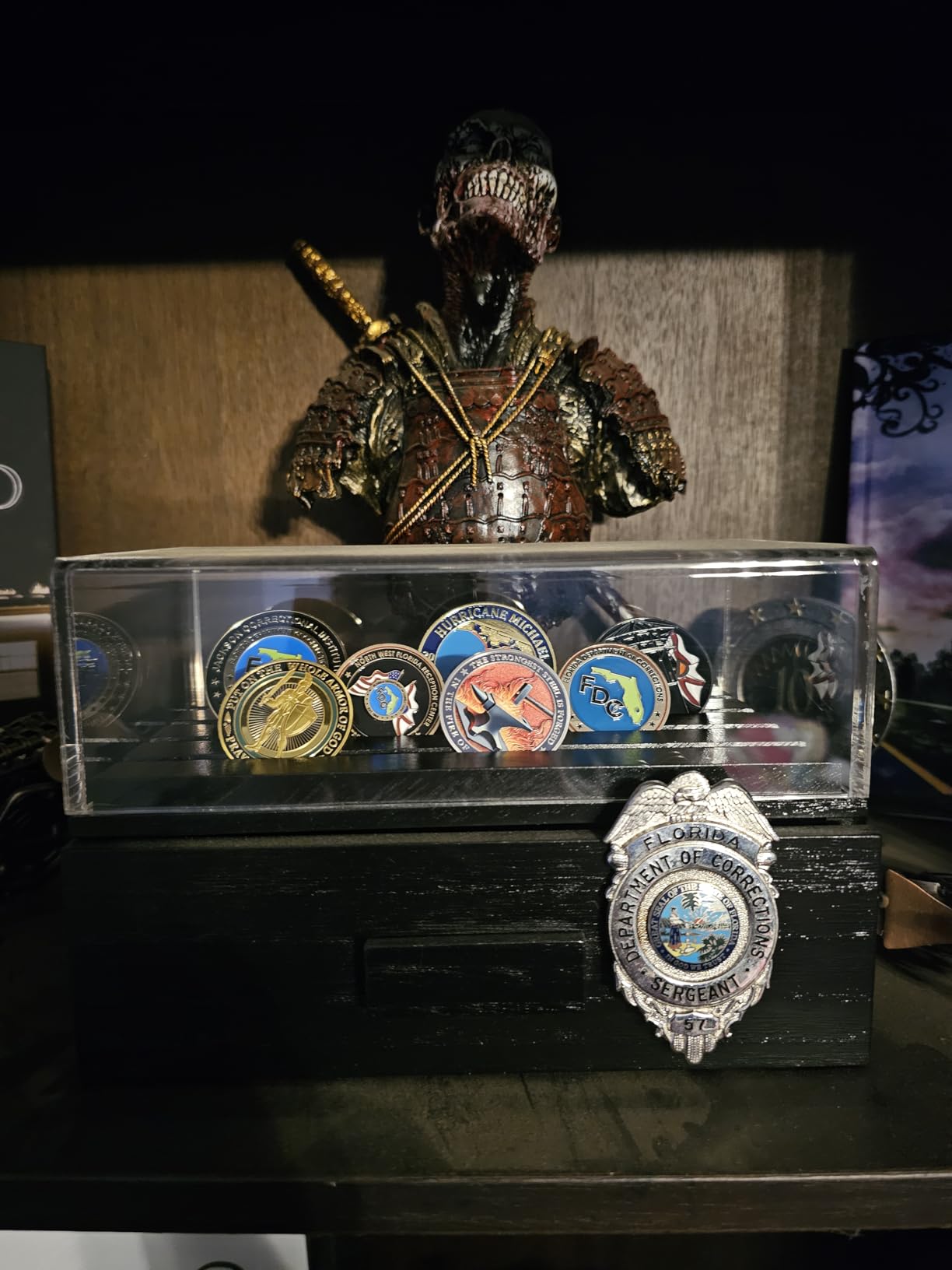 Large Wooden Challenge Coin Display Case with Clear Cover - Military Coin Display Case Holds 36 Coins on Top & 36 in The Storage Drawer - Versatile Coin Stand Holder & Poker Chip Display Case - Brown customer photo 2