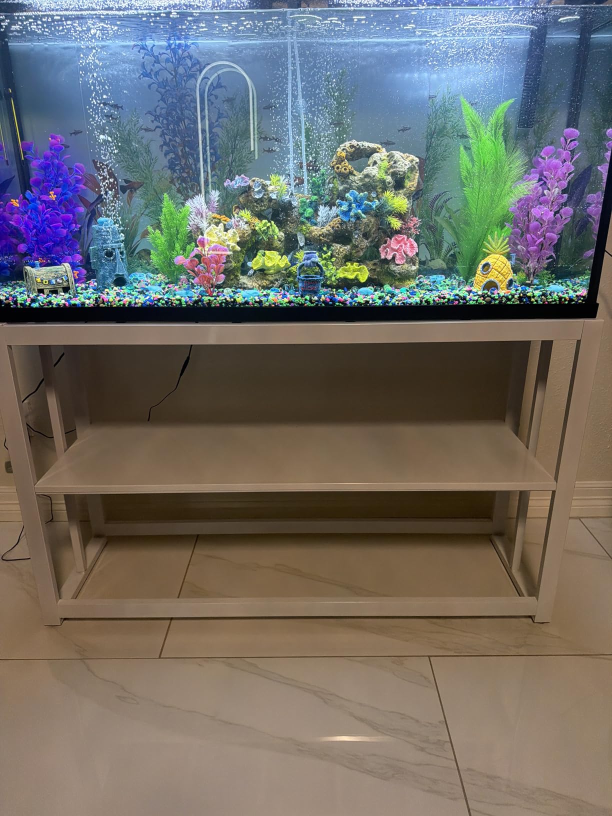 Akenow 55-75 Gallon Fish Tank Stand with Storage Shelf, 48.5 x14.9 x 29.2 Inch Aquarium Stand, Turtle Tank, Reptile Terrariums and Breeder Tank Stand, 980LBS Capacity, White customer photo 2