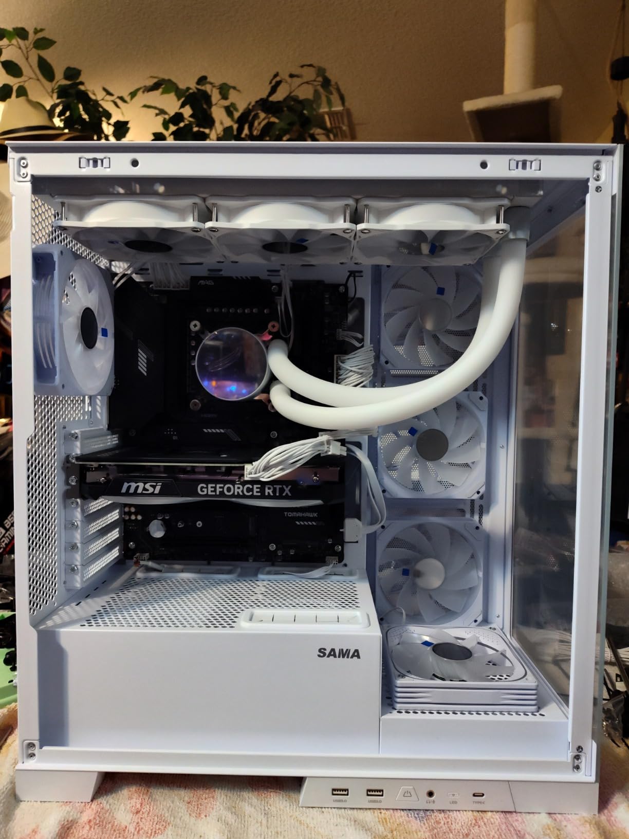 SAMA NEVIEW 4503 Mid Tower PC Case, Panoramic Dual Tempered Glass ATX Gaming Case, 4x120mm ARGB Fans with Hub, High Airflow, Back-Connector Ready, Type-C & 2x USB 3.0, 360mm AIO Support, White customer photo 2