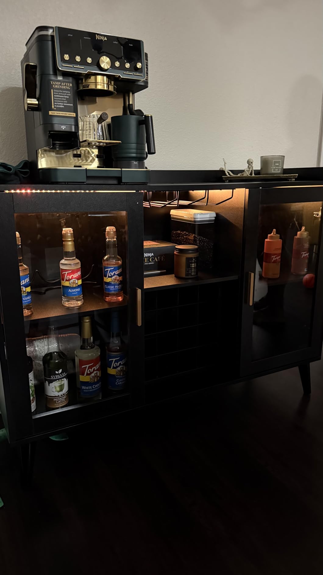 Loomie Wine Bar Cabinet with LED Light, Home Coffee Cabinet with Wine Rack and Glass Holder, Kitchen Buffet Sideboard W Storage Shelf, Freestanding Liquor Cabinet for Living Room, Dining Room (White) customer photo 1