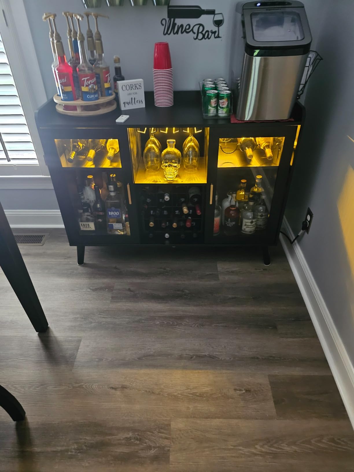 Loomie Wine Bar Cabinet with LED Light, Home Coffee Cabinet with Wine Rack and Glass Holder, Kitchen Buffet Sideboard W Storage Shelf, Freestanding Liquor Cabinet for Living Room, Dining Room (White) customer photo 2