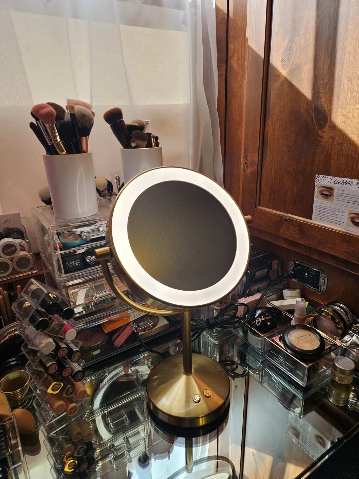 Conair Lighted Makeup Mirror, Double-Sided LED Vanity Mirror with 1X/10X Magnification, 3 Light Settings, 3 Modes, 360° Rotation customer photo 1