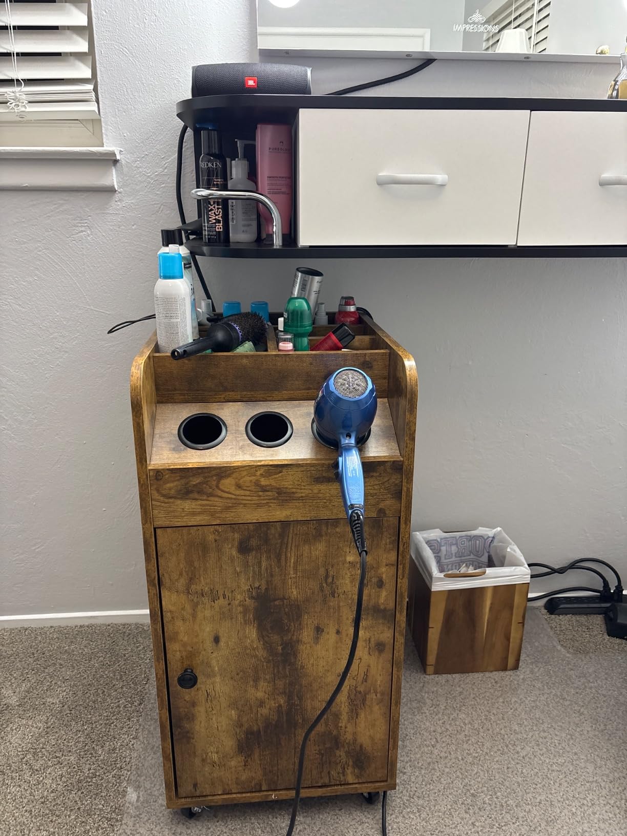 Salon Trolley Cart with Charging Station, Sturdy, Rustic Brown, Hair Stylist customer photo 1