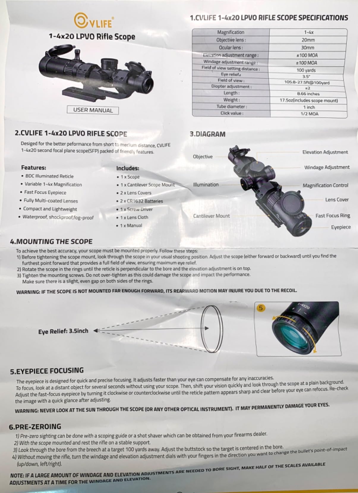 CVLIFE JackalHowl 1-4x20 LPVO Rifle Scope with Cantilever Mount, Illuminated Reticle Rimfire Scope Compact Riflescope with Zero Reset customer photo 1