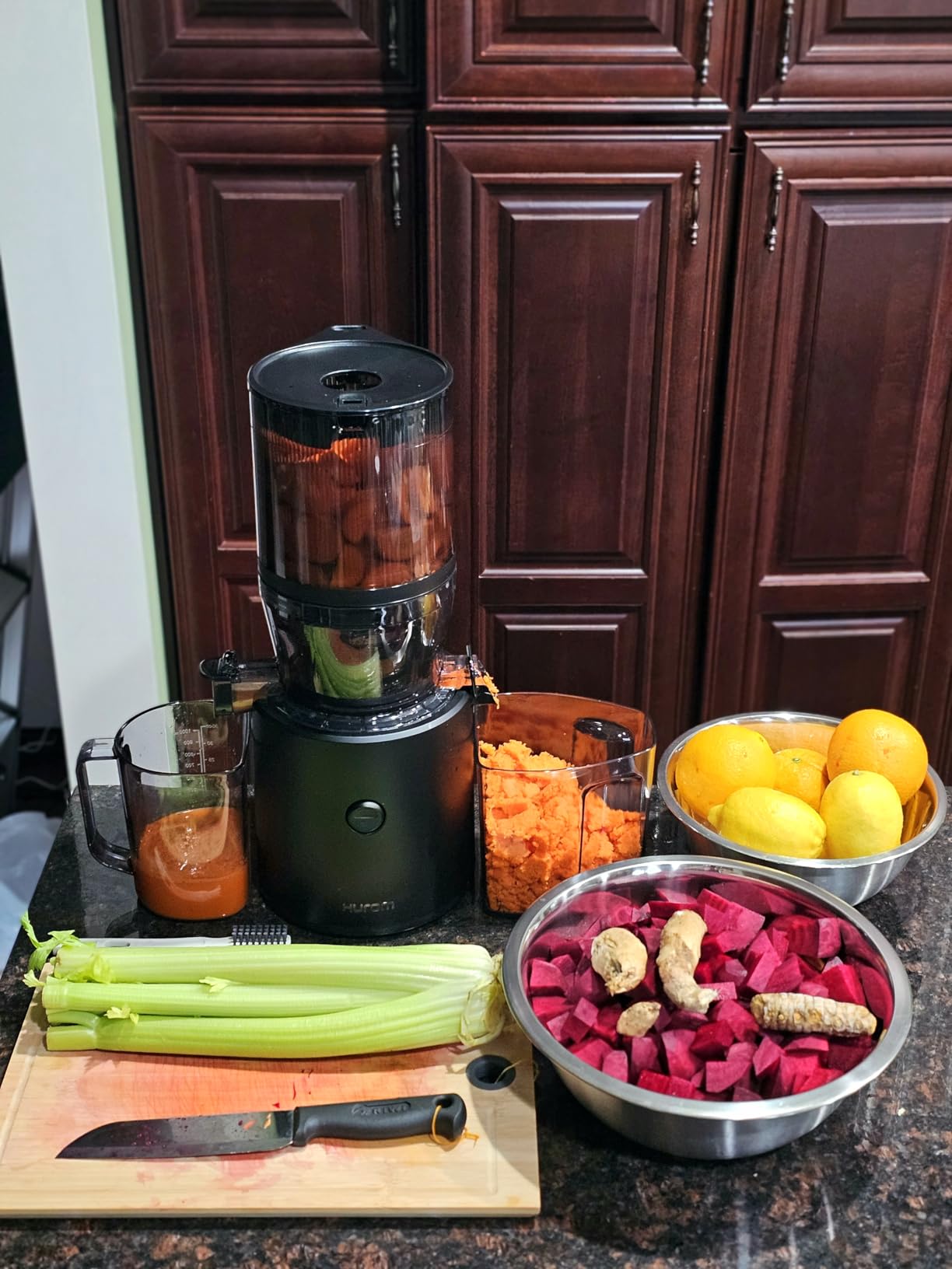 Hurom H320 Cold Press Juicer Machine, Easy to Clean Masticating Slow Juicer, Coarse Strainers, Self-Feeding, Hands Free, Family Size, Quiet Motor, Easy Assembly (Black) customer photo 2