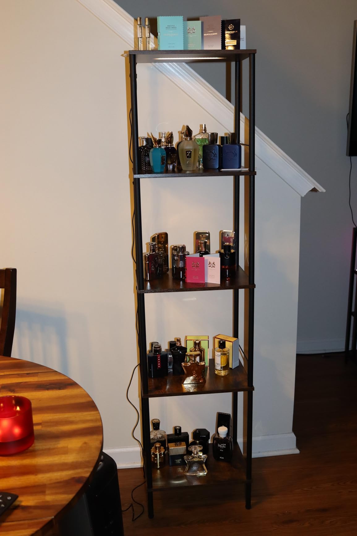 SUNMORY Display Shelf with Dimmable Lights, Lighted Display Cases for Collectibles, Adjustable Color Temperature and Brightness, Display Cabinet, Floor Lamp with Shelves, Home Decor, Rustic Brown customer photo 2