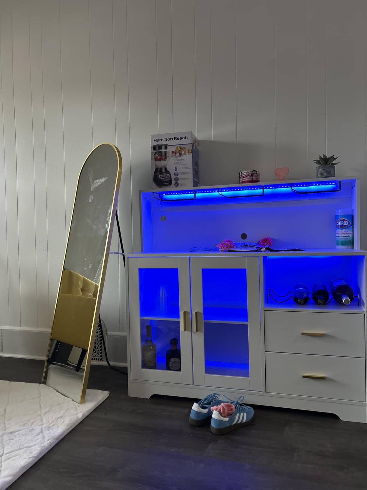 Auromie Wine Bar Cabinet with LED Light, Home Coffee Cabinet with Wine and Glass Rack, Kitchen Buffet Sideboard with Storage Cabinet&Drawers, Modern Liquor Cabinet for Living Room Dining Room (Black.) customer photo 2