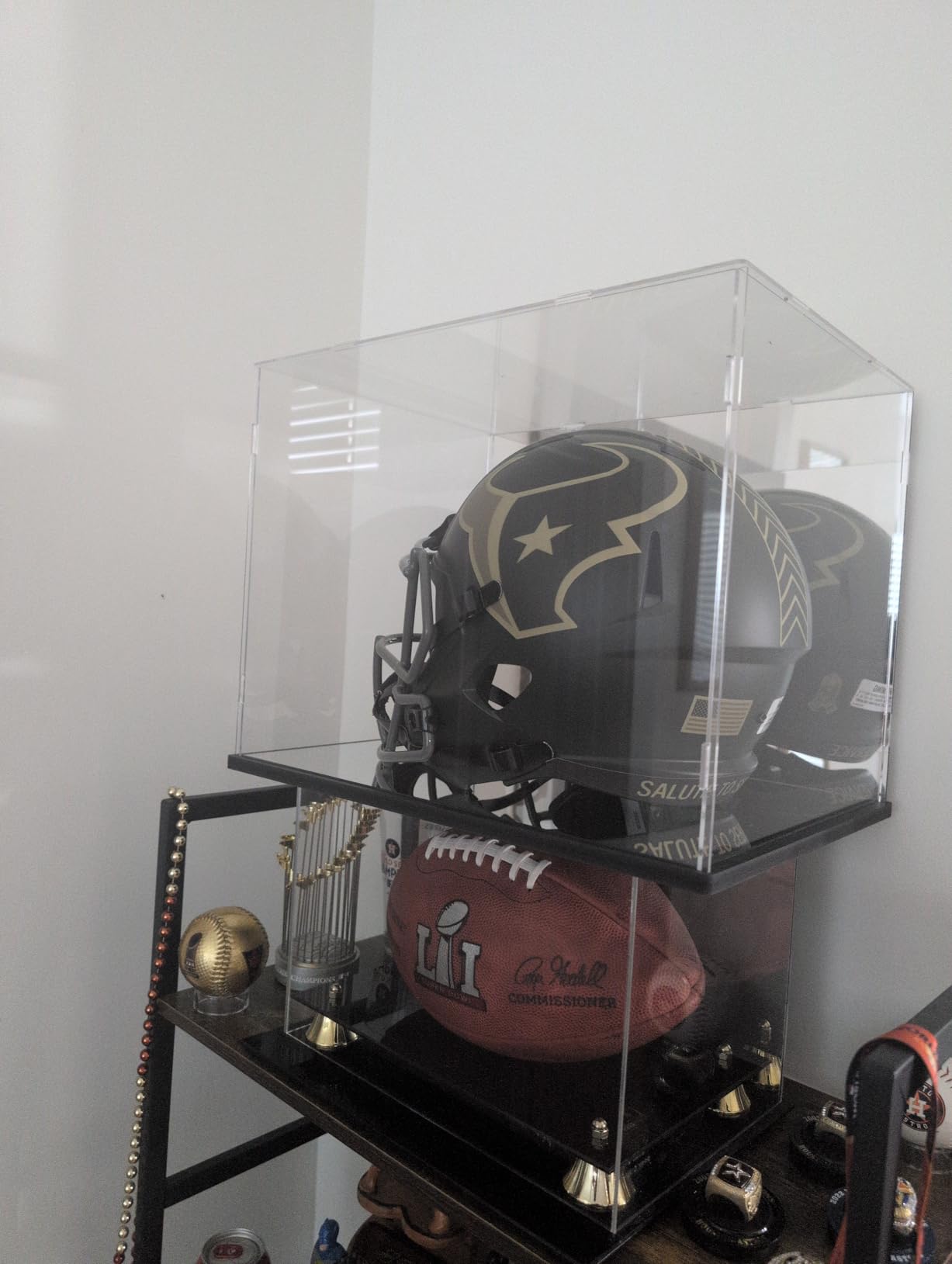 Acrylic Football Helmet Display Case Full Size with Mirror Back and Base, UV Protection Dustproof Clear Cube Box for Sports Memorabilia Storage, Assembly Required customer photo 2