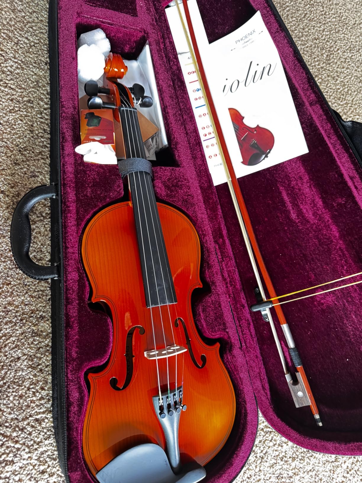 PHOENIX Violin 4/4 Full Size Kit, Violin Fiddle Set for Beginner Adults with Rosewood Bow Extra Strings & Bridge (Entry-level, Full) customer photo 2