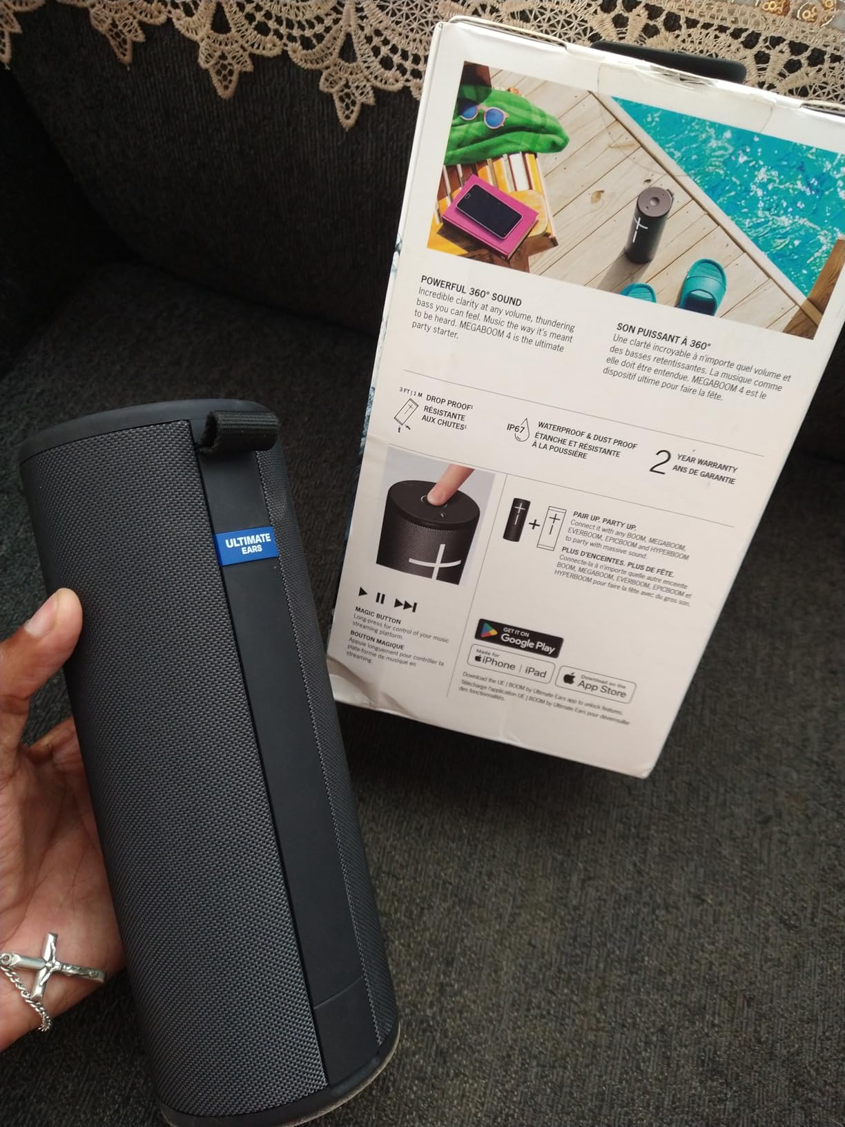 Ultimate Ears MEGABOOM 4 Portable Waterproof Bluetooth Speaker with Powerful 360-Degree Sound and Thundering Bass, Floating Speaker with 20-Hour Battery and 147ft (45m) Range - Black customer photo 2