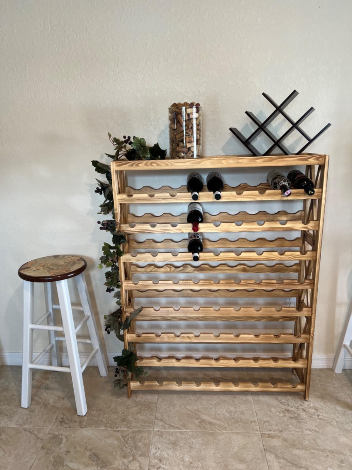 Modular Real Wood Wine Storage Racks - Stackable Wine Rack, Free Standing Floor Wooden Wine Rack, Premium Wine Storage Rack Elegant Display and Organizing for Kitchen and Cellar 8 Tier 72 Bottles customer photo 2