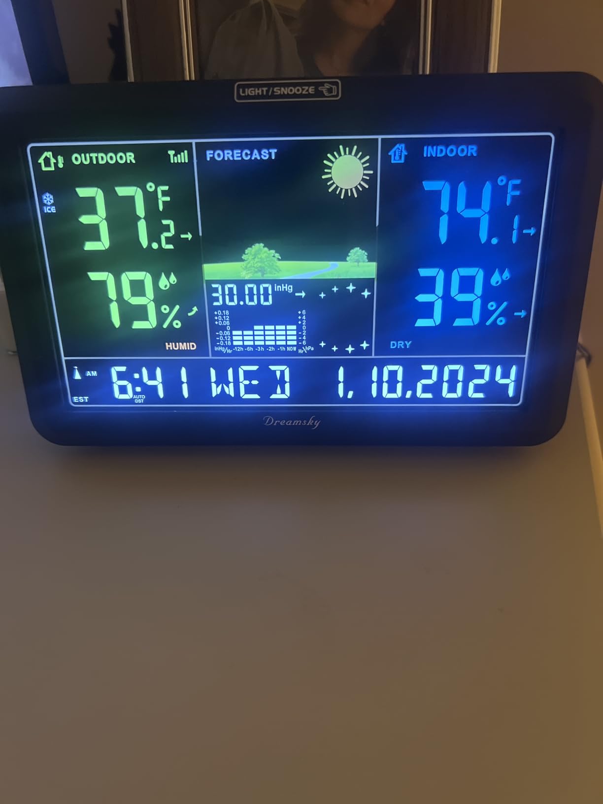 DreamSky Weather Station Indoor Outdoor Thermometer Wireless with Digital Atomic Clock for Home, Large Display with Dimmer, USB Port customer photo 1