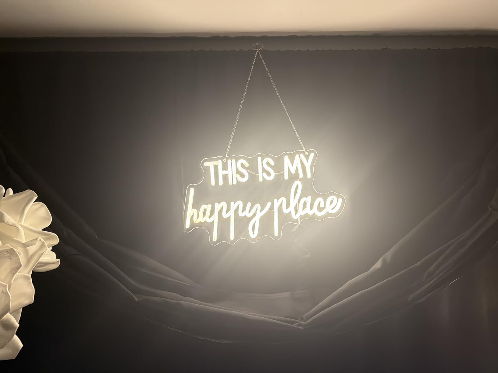 Neon Lights for Wall Decor - This Is My Happy Place Neon Signs for Teen Girls Bedroom Decor, Led Sign for Wall Decor, Nightstand Light, Dimmable Switch USB Power customer photo 2