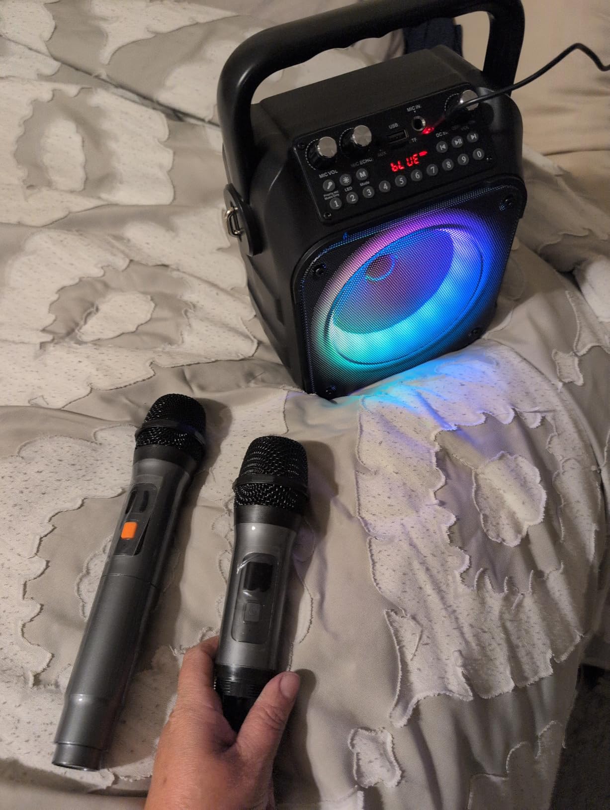 Karaoke Machine, Portable Bluetooth Speaker with 2 Wireless Microphones for Adults & Kids with Lights, Karaoke Microphone with PA System Supports USB/TF/REC/FM/AUX for Home Party Home System Packages customer photo 1