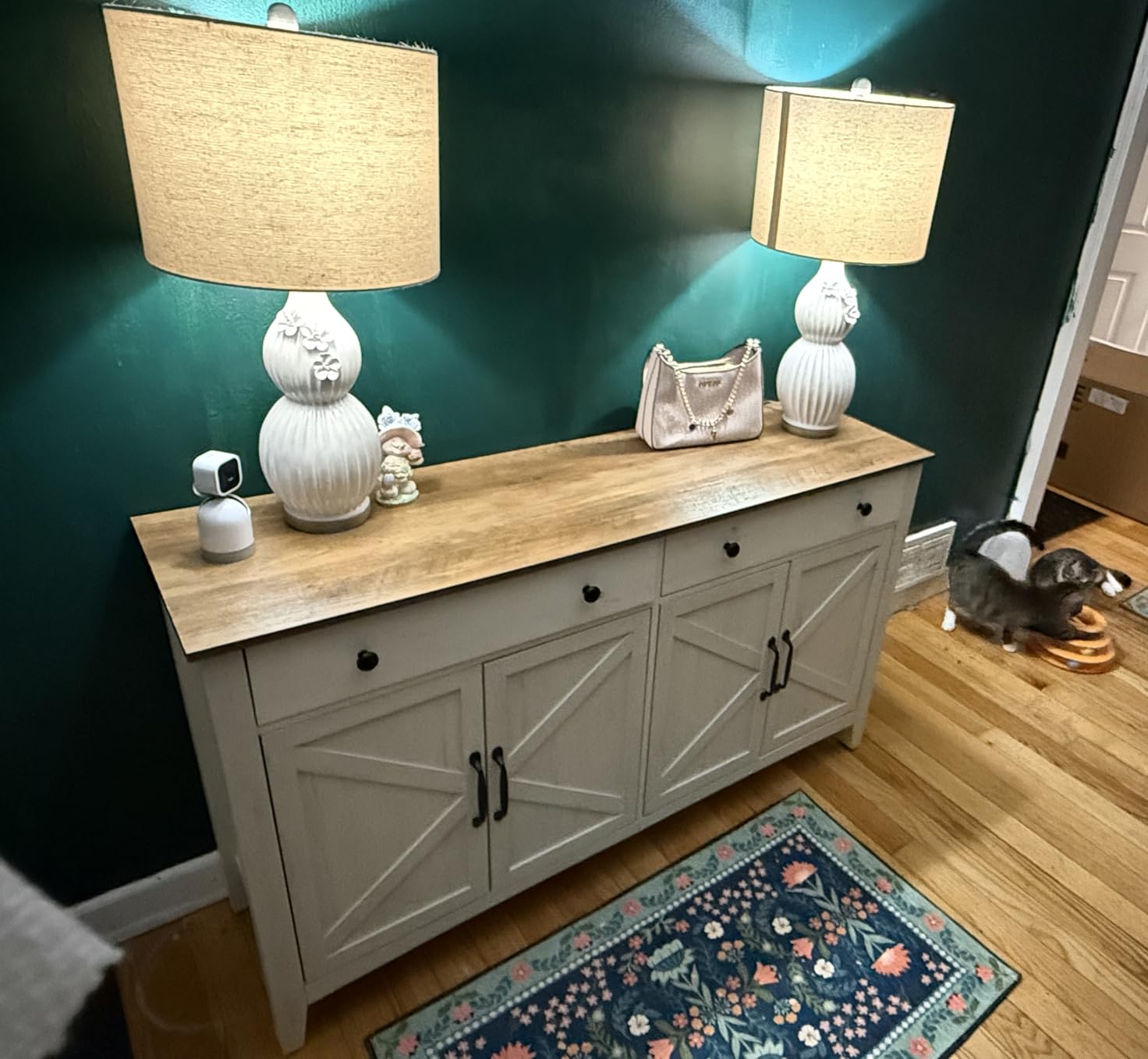 VASAGLE LIRY Collection - Storage Cabinet, Buffet Cabinet, Sideboard, Credenza, with Adjustable Shelves, for Living Room, Entryway, Rustic White and Honey Brown customer photo 1