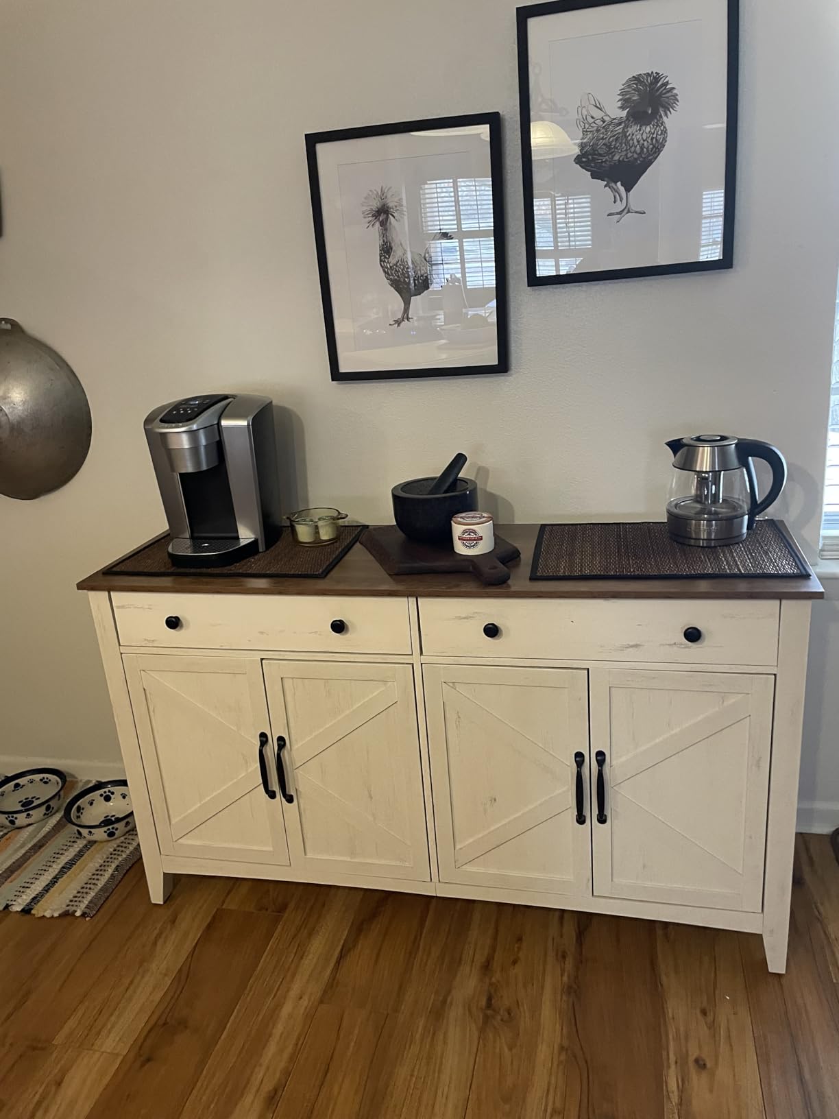 VASAGLE LIRY Collection - Storage Cabinet, Buffet Cabinet, Sideboard, Credenza, with Adjustable Shelves, for Living Room, Entryway, Rustic White and Honey Brown customer photo 2