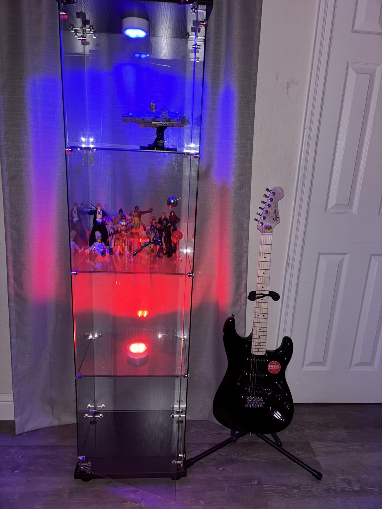 Frameless Glass Display Cabinet with LED Lights and Lock, Quick-Install Floor Standing Showcase Display Shelf for Collectibles, Legos, Figures, Plants customer photo 2