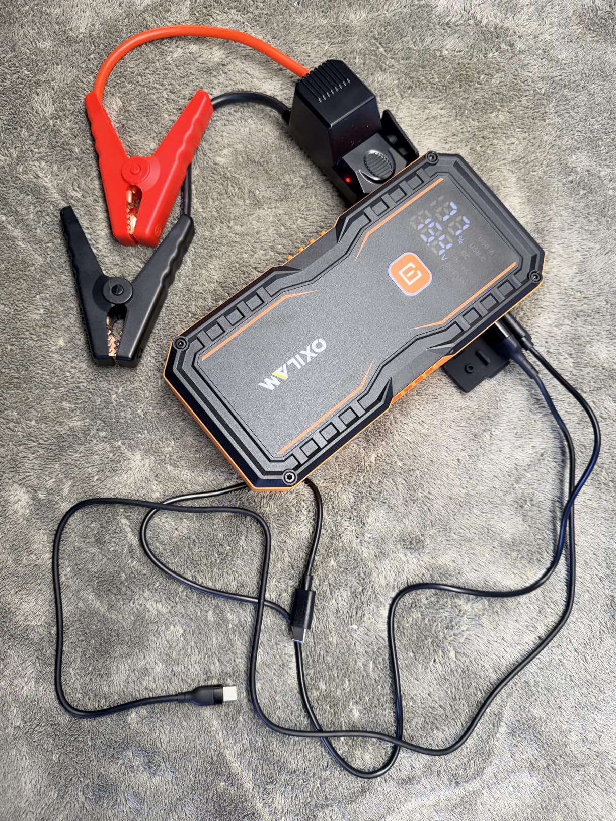 OXILAM Jump Starter 6000A for All Gas/12L Diesel, Car Battery Jumper Starter Portable, 12V Lithium Jump Box with Jumper Cables, LED Display, LED Light, Power Bank with USB, Type C Port customer photo 1