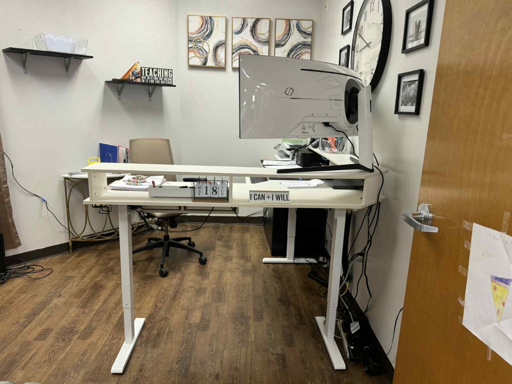 RedLemon 60 Inches L Shaped Electric Standing Desk, Height Adjustable Corner Gaming Desk with Drawers, Power Outlets & LED Lights, Computer Desk with Monitor Shelf, Carbon Fiber Black customer photo 2