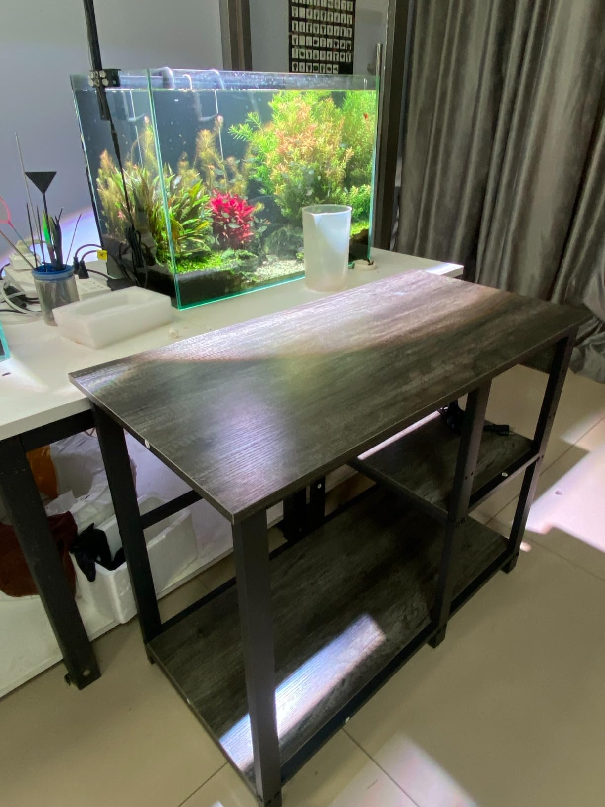 AQQA 40-50 Gallon Fish Tank Stand with 5 in 1 Power Outlets, 36x18 Inch Heavy Duty Metal Frame Aquarium Stand, Adjustable Storage Shelves, 720LBS Capacity Terrarium Stand, 3 Tiers Reptile Tank Stand customer photo 2