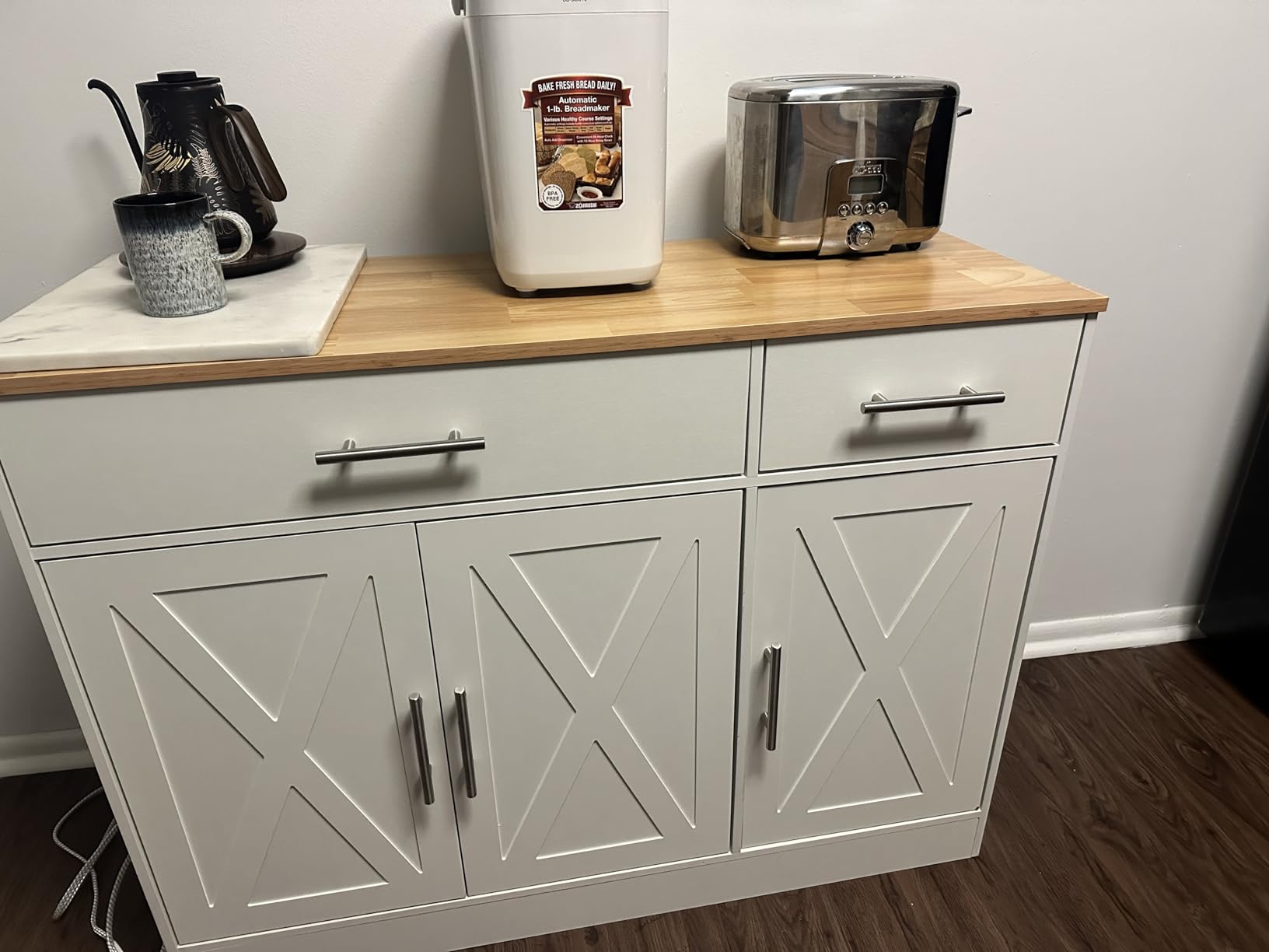 Shintenchi Modern Farmhouse Sideboard Buffet Cabinet with Storage with 3 Doors, 42