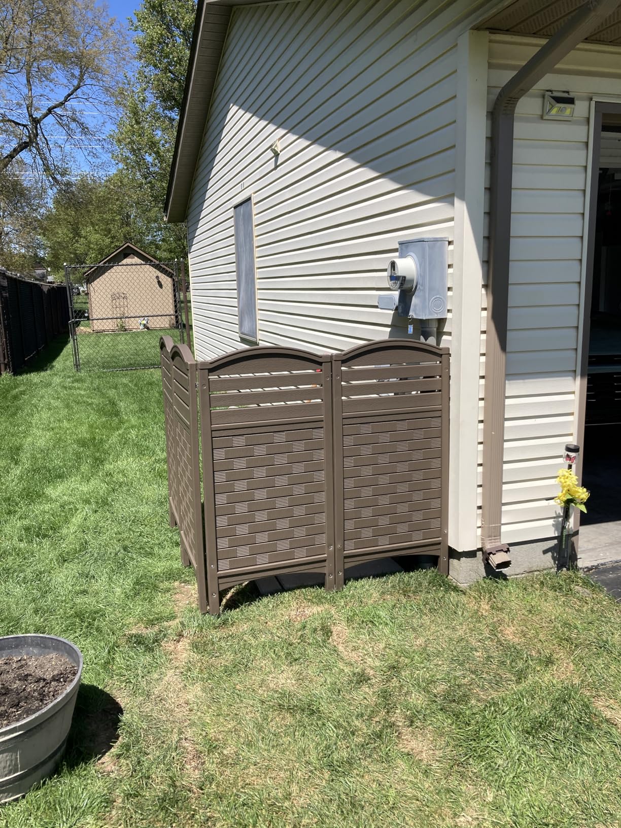 Outdoor Fence Privacy Panels, Resin Privacy Fence Panels for Outside, Air Conditioner/Trash Can/Pool Equipment Enclosure 4-Pack(Off-White) customer photo 1