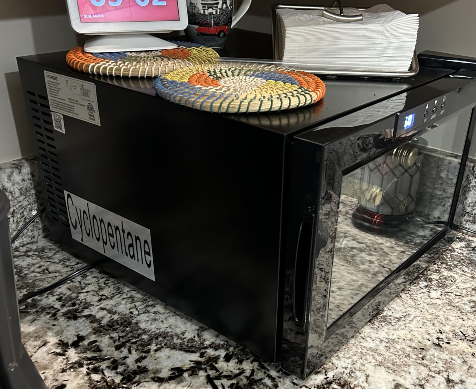 FOHERE 8 Bottles Countertop Wine Fridge, Small Wine Fridge with Double Glass Doors, LED Light, Digital Temperature Control, Wine Cellar for Bar, Home, Office customer photo 1