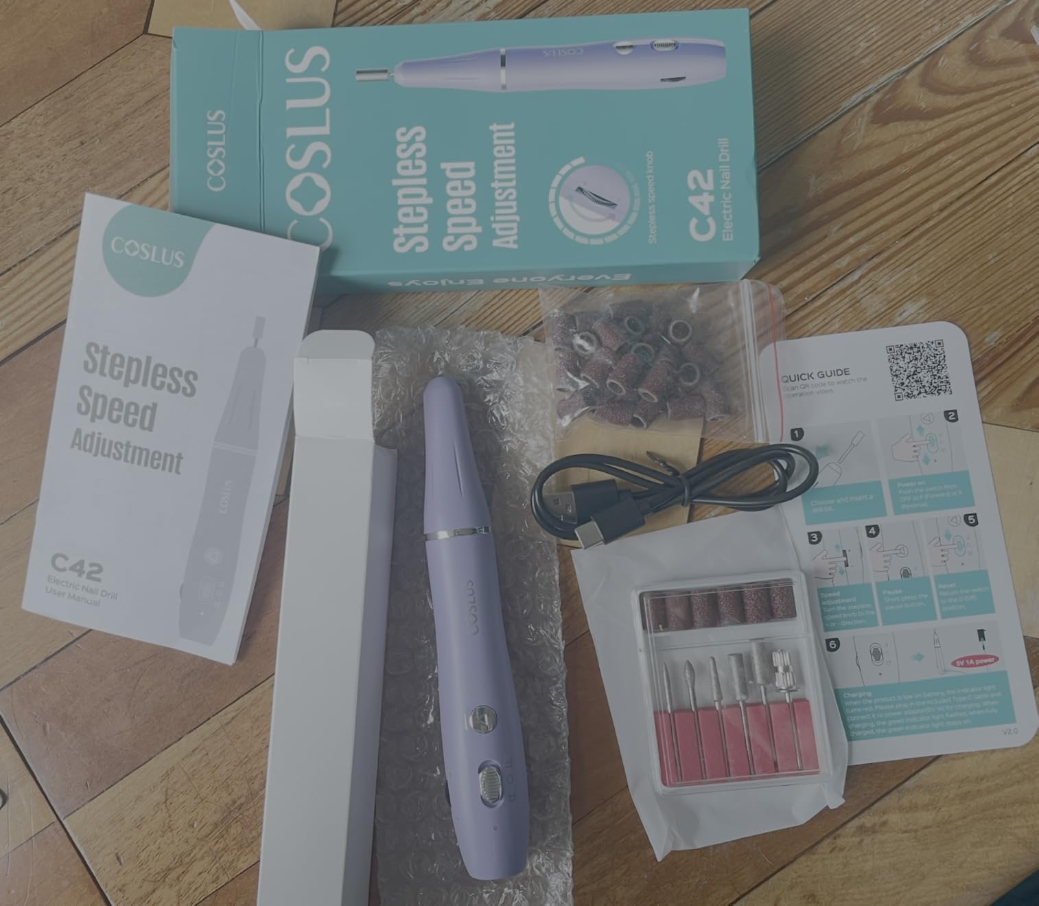 COSLUS C42 Cordless Electric Nail Drill File: Nail Drill Machine with Stepless Speed Knob for Acrylic Gel Dip Powder Polish, Professional Portable Manicure Pedicure Rechargeable for Home Salon Use customer photo 1