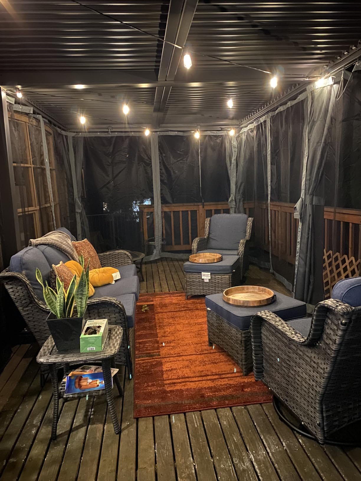 EROMMY Louvered Pergola 12x20, Outdoor Aluminum Pergola with Adjustable Rainproof Roof for Garden, Patio, Deck, Waterproof Curtains and Netting Included, Gray-Black customer photo 1