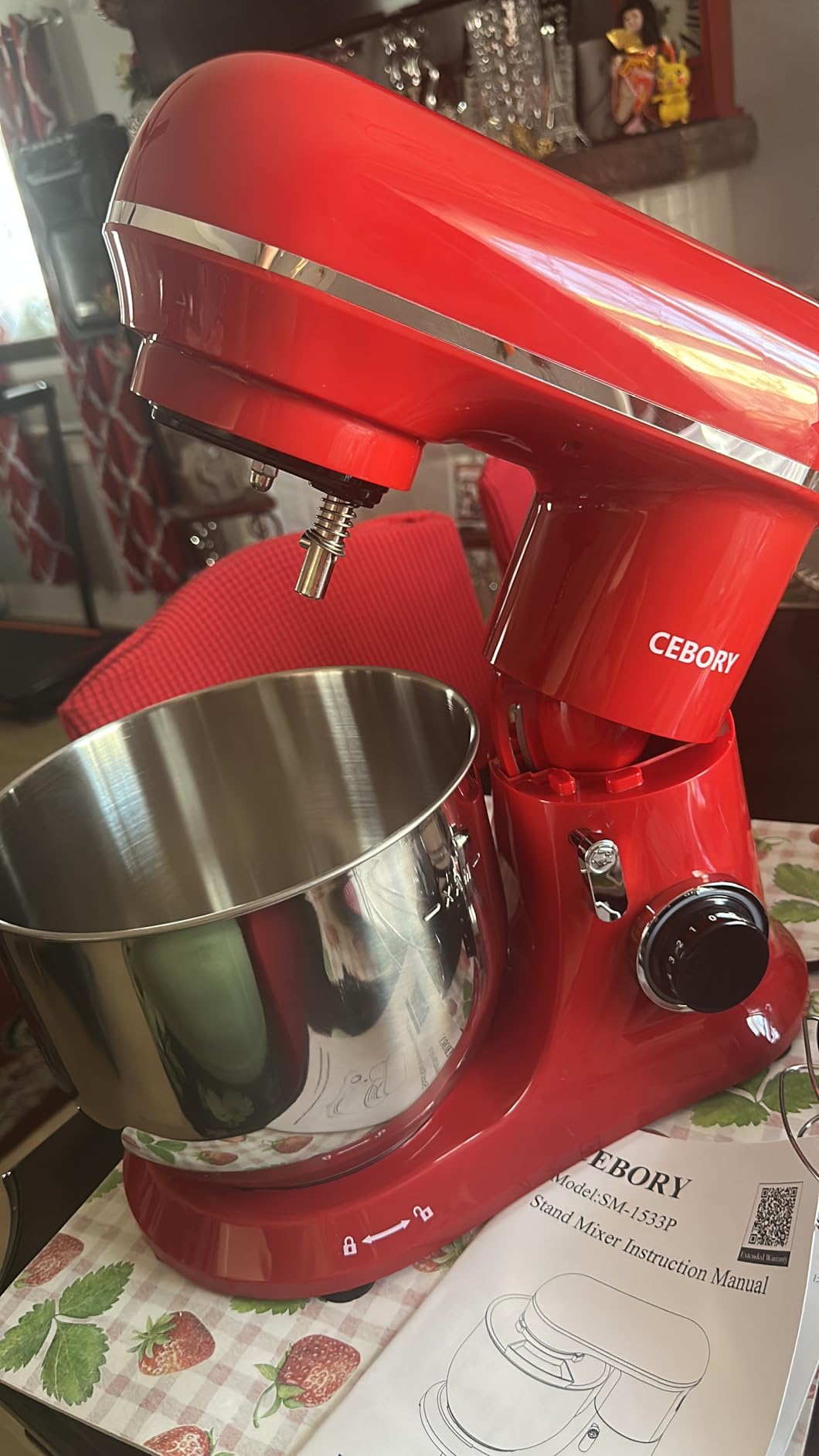 CEBORY 3-IN-1 Electric Stand Mixer, 6.5QT Bowl 660W 10-Speed Kitchen Mixer, Household Food Mixers include Dough Hook, Beater and Whisk, Bread Cake Mixer for Baking and Most Home Cooks, Red customer photo 1