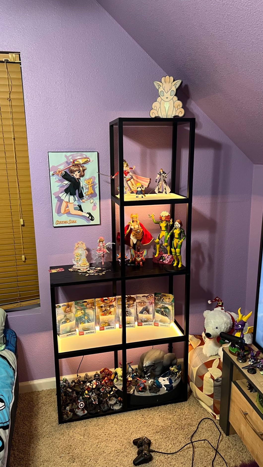 Display Shelf with LED Light Standing Floor Lamp with Glass Storage Shelves for Collectibles, 5 Tier Tall Corner Shelf Open Curio Cabinet customer photo 1