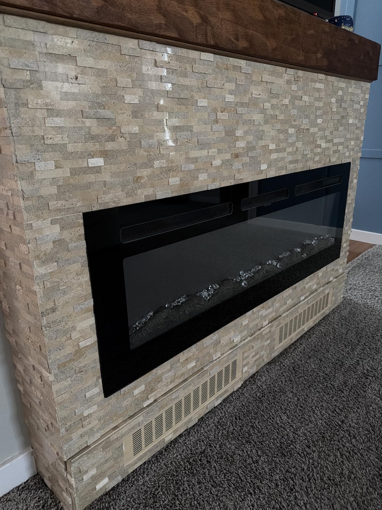 Manastin 50 inch Electric Fireplace in-Wall Recessed and Wall Mounted with Remote Control, 1500/750W Fireplace Heater with 60-99°F Thermostat, 12 Adjustable Colors, Timer, Log and Crystal customer photo 1