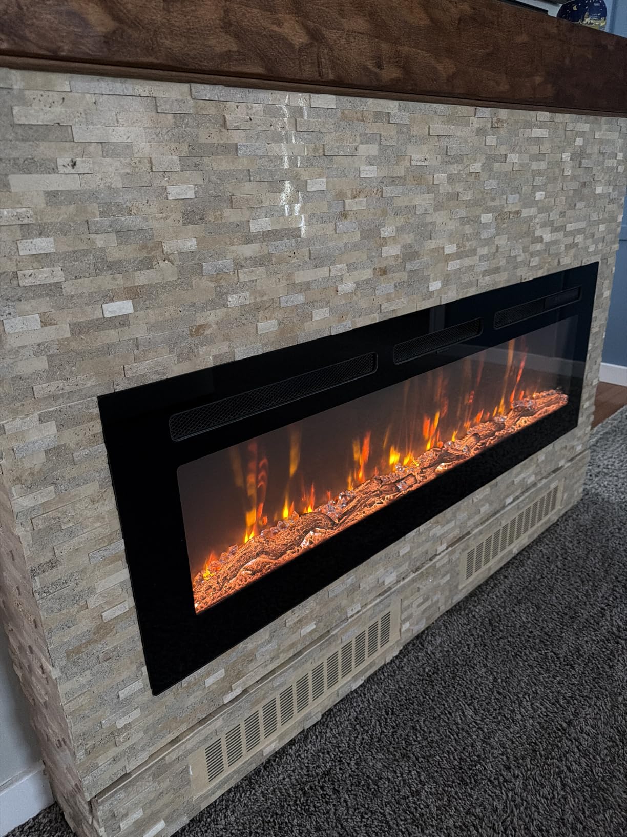 Manastin 50 inch Electric Fireplace in-Wall Recessed and Wall Mounted with Remote Control, 1500/750W Fireplace Heater with 60-99°F Thermostat, 12 Adjustable Colors, Timer, Log and Crystal customer photo 2