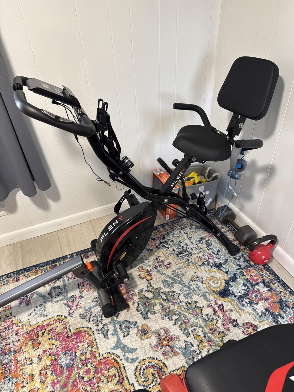 Pleny Folding Exercise Bike, 5 IN 1 Stationary Bikes for Home 6.6 LBS Flywheel, 330LB Weight Capacity Back Support Cushion Indoor Workout Cycling Bike for Home Gym customer photo 1