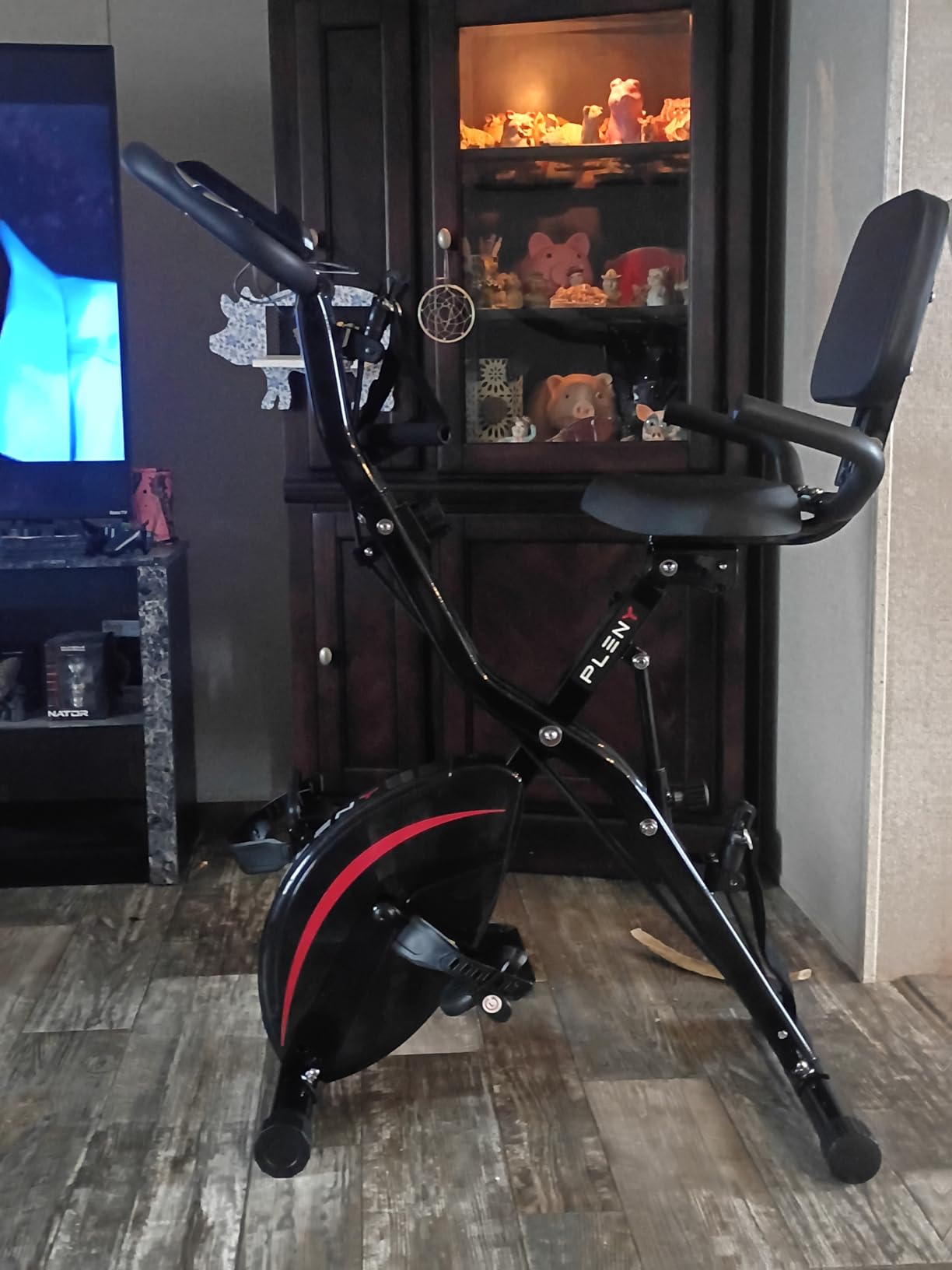 Pleny Folding Exercise Bike, 5 IN 1 Stationary Bikes for Home 6.6 LBS Flywheel, 330LB Weight Capacity Back Support Cushion Indoor Workout Cycling Bike for Home Gym customer photo 2