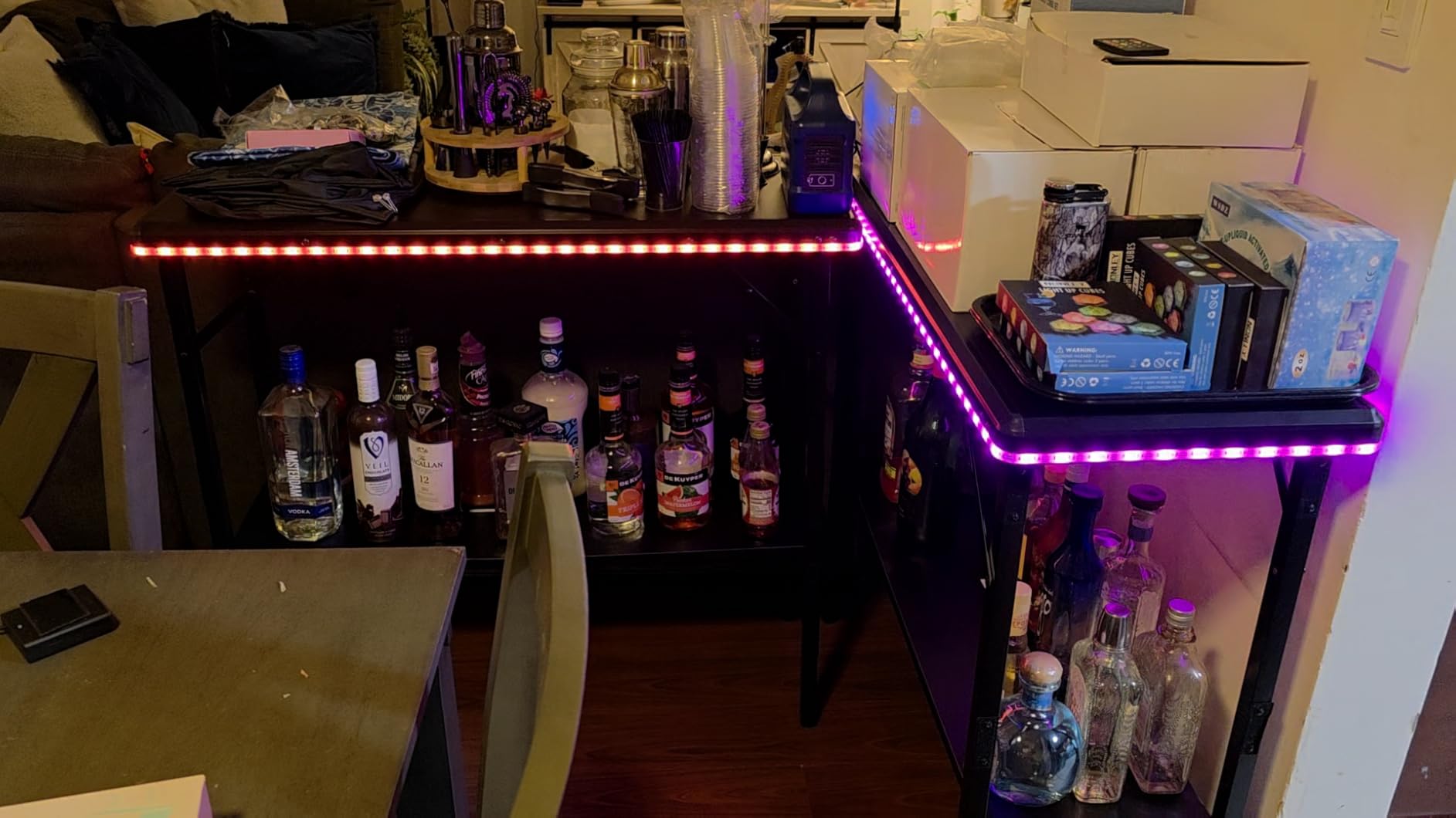 PARTYPONG Folding Portable Double Bar w/LED Lights, Wireless Remote, 2 Bar Skirts, Storage Shelf, & Carrying Case - Black customer photo 1