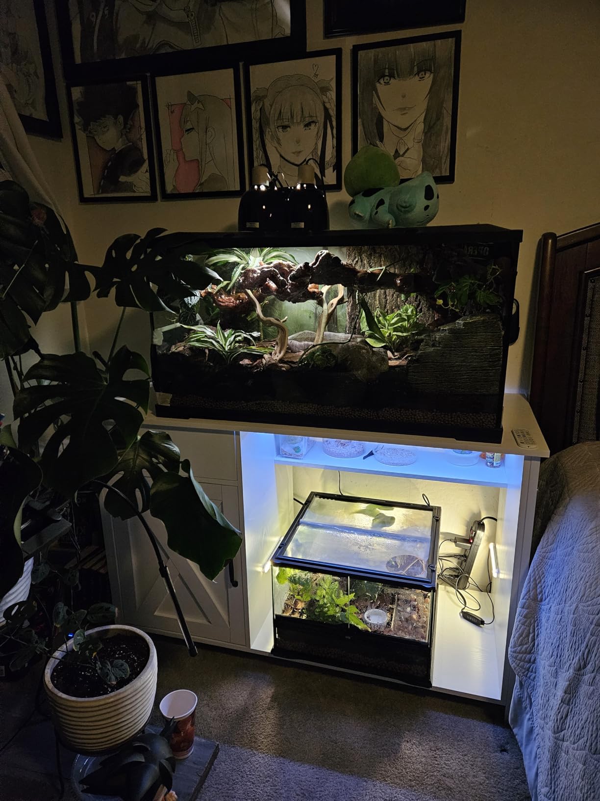 4ever2buy 55-75 Gallon Fish Tank Stand with Power Outlets, LED Light, Heavy Duty Aquarium Stand with Cabinet for Fish Tank Accessories Storage, for Turtle Tank, Reptile Terrarium, 1100LBS, Oak customer photo 1