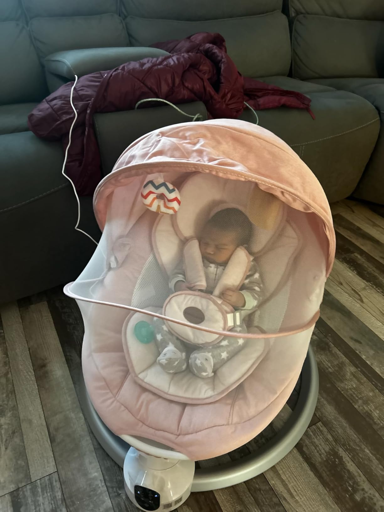 Baby Swing for Infants - Electric Baby Rocker with Exclusive App Function, Upgraded 5 Point Harness, Bluetooth Support, 10 Preset Lullabies and 5 Speeds, Portable Swing for Baby Boy Girl (Pink) customer photo 2