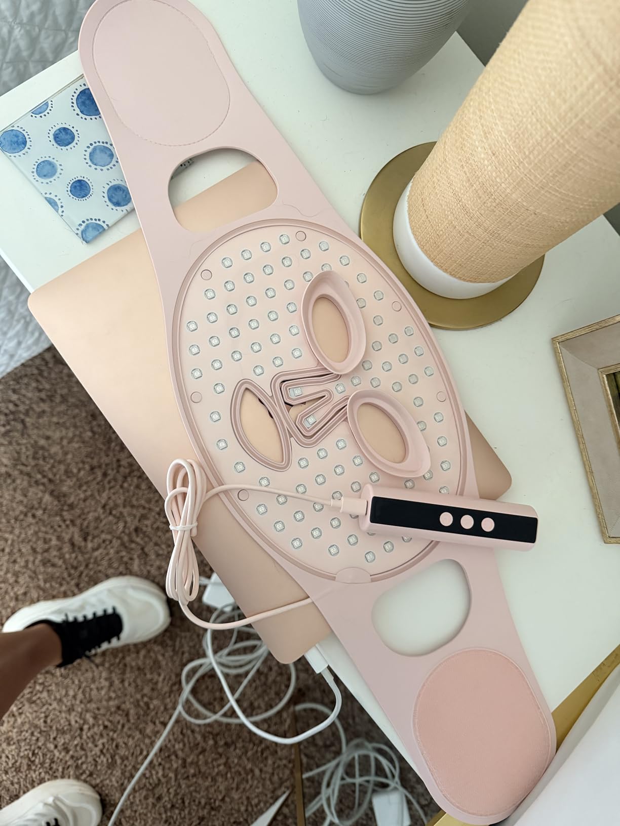 NVBOTY Red Light Therapy Mask, 4 Modes Portable Red Light Therapy for Face, 2000mAh Rechargeable Remote, Blue, Orange, 850NM Infrared & Red Light Mask, 400 LEDs, Timing Function, at Home & Travel customer photo 1