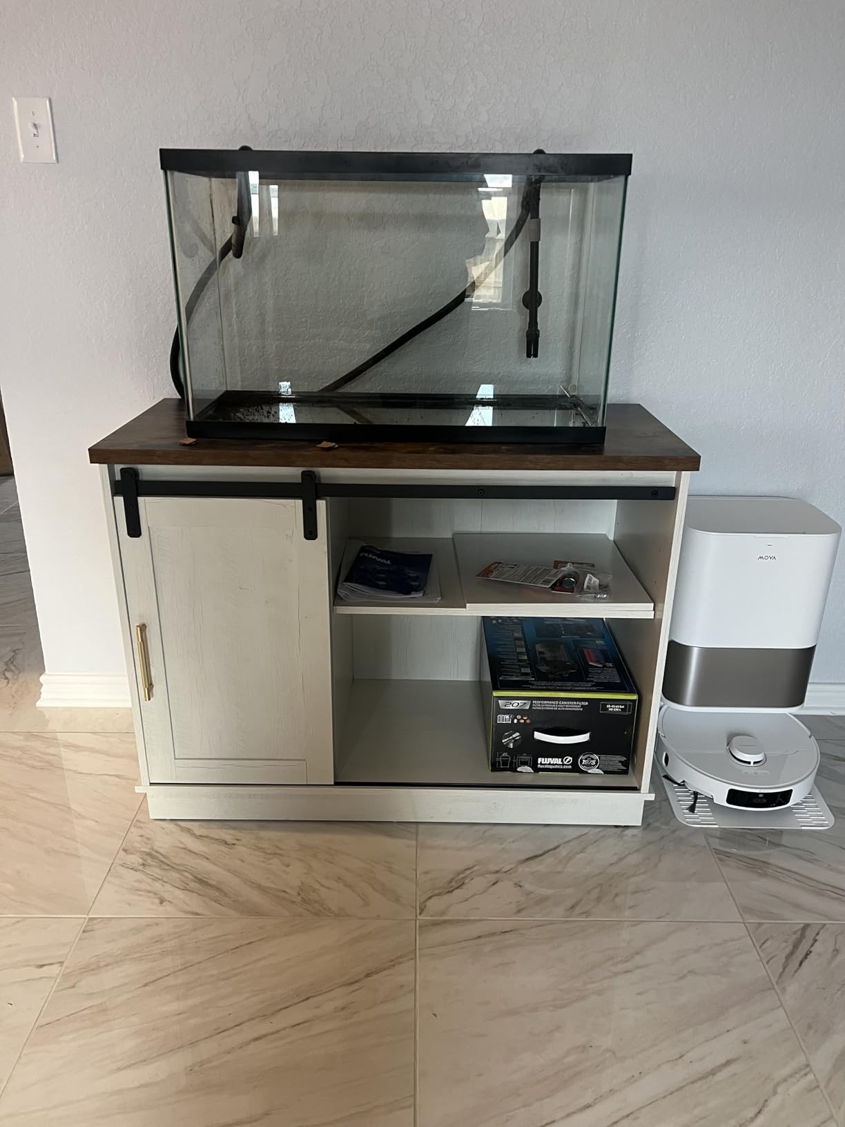 Farmhouse 55-75 Gallon Fish Tank Stand with Power Outlet, Aquarium Stand w/Cabinet&Sliding Barn Door, Heavy Duty Reptile Tank Stand for Fish/Turtle/Reptile Terrarium, 1000LB Capacity, Grey customer photo 2